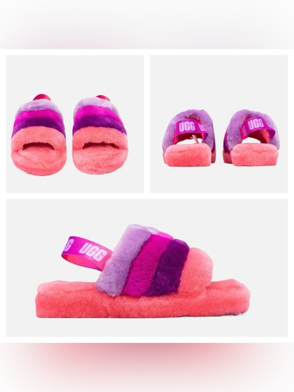 UGG Kids Pink & Purple Fluff Slide Sandals KIDS UGG FLUFF YEAH LOGO SLIDES sz 5
